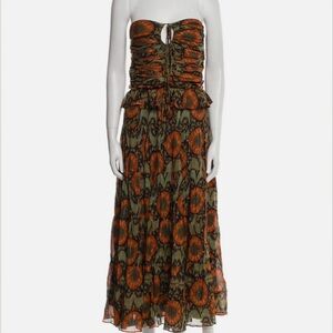 Ulla Johnson Strapless Dress with Orange and Green Design